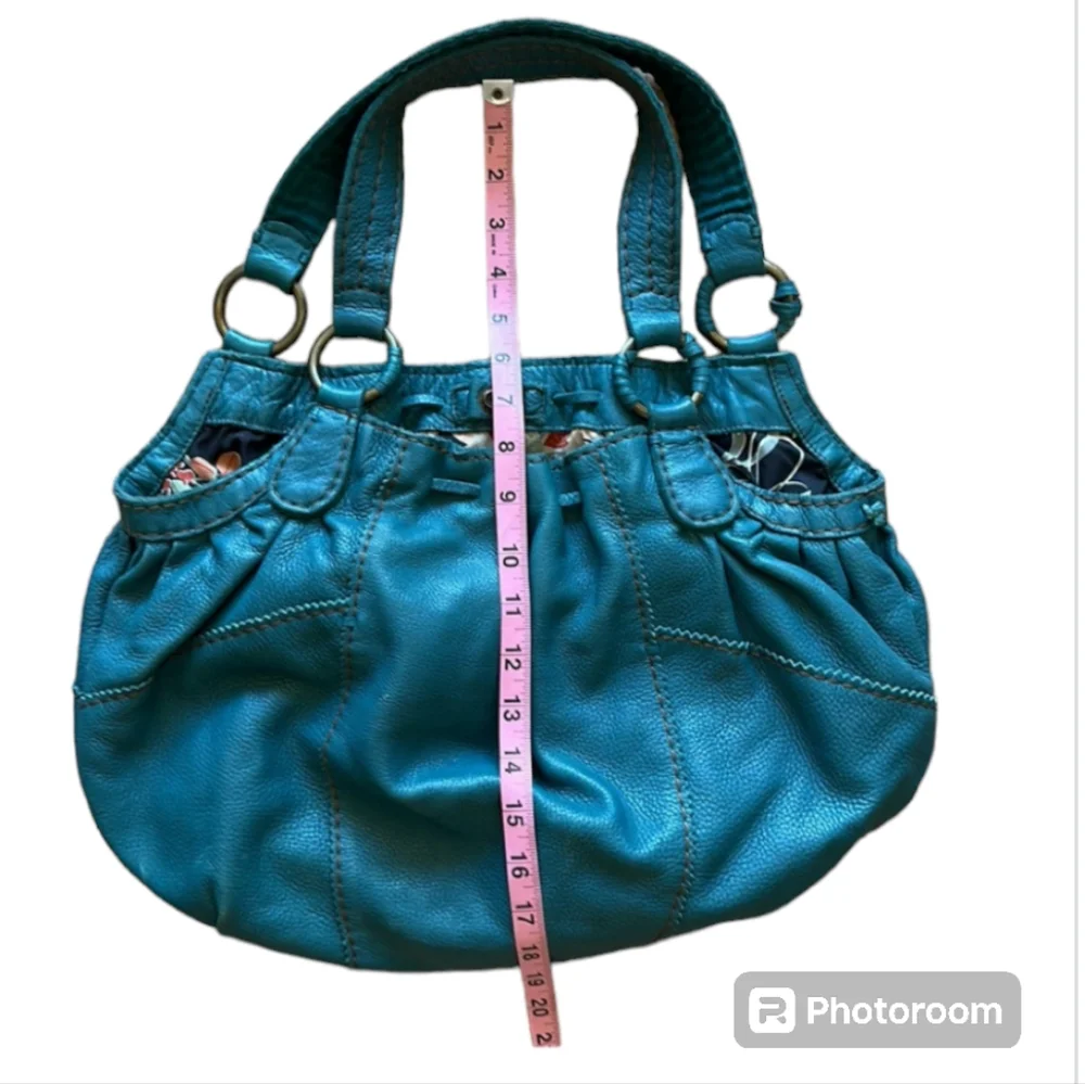Vintage Lucky Brand Teal Blue Boho Pebbled Leather Hobo Shoulder Bag
